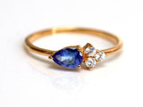 1ct Pear Cut Blue Tanzanite Diamond Petite Minimalist Ring 14k YellowGold Finish