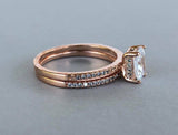 Bridal Set Solitaire Engagement Ring 2ct Radiant Cut Diamond 14k Rose Gold Over