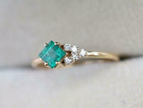 1ct Princess Green Emerald Diamond Petite Minimalist Ring 14k Yellow Gold Finish