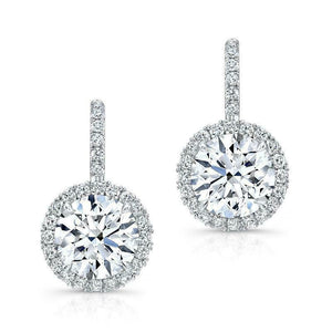 4Ct Round Cut Diamond Elegant Halo Solitaire Drop Earrings 14K White Gold Finish