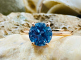 2.4ct Engagement Ring Round Cut Blue Topaz Solitaire Women 14k Rose Gold Finish