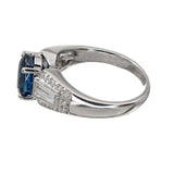 2.3ct Oval Cut Blue Sapphire Solitaire with Accents Ring 14k White Gold Finish