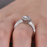 1.2ct Round Cut Diamond Engagement Ring 14k White Gold Finish Halo Wedding Band