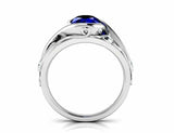 2ct Round Blue Sapphire Leaf Vine Solitaire Round Accent Ring 14k WhiteGold Over