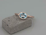 1ct Oval Blue Aquamarine Engagement Ring Bezel Set Solitaire 14k Rose Gold Over