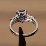 1.2ct Engagement Ring Heart Cut Purple Amethyst Three Stone 14k WhiteGold Finish