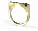 1.5Ct Round Cut Black Diamond Signet Unique Engagement Ring 14K Yellow Gold Over