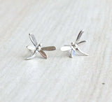 Stud Earrings Dragonfly 14k White Gold Finish