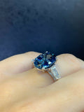 2ct Oval Cut Blue Sapphire Diamond Trilogy Engagement Ring 14k White Gold Finish