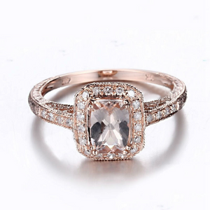 1.4ct Cushion Cut Peach Morganite Vintage Engagement Ring 14k Rose Gold Finish