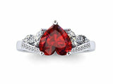 2ct Heart Red Ruby Engagement Ring Art Deco Diamond Accent 14k White Gold Finish