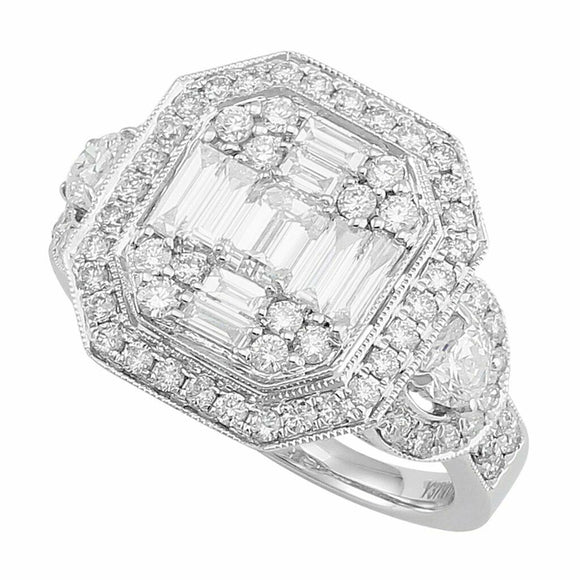 6Ct Emerald Cut Diamond Cocktail Queens Engagement Ring 14K White Gold Finish