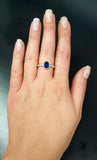 1ct Oval Cut Blue Sapphire Beaded Ball Shank Solitaire Ring 14k White Gold Over