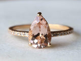 2ct Engagement Ring Pear Cut Peach Morganite Hidden Halo 14k Yellow Gold Finish