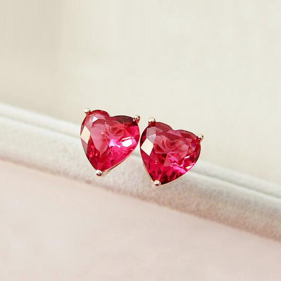 4Ct Heart Cut Pink Ruby Love Valentine Solitaire Stud Earring 14K Rose Gold Over