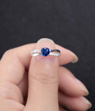 1.2ct Round Cut Blue Sapphire Engagement Ring Split Shank 14k White Gold Finish