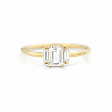 2.3ct Emerald Cut Diamond Classic Trilogy Engagement Ring 14k Yellow Gold Finish