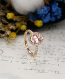 2ct Oval Cut Peach Morganite Diamond Accent Halo Women Ring 14k Rose Gold Finish