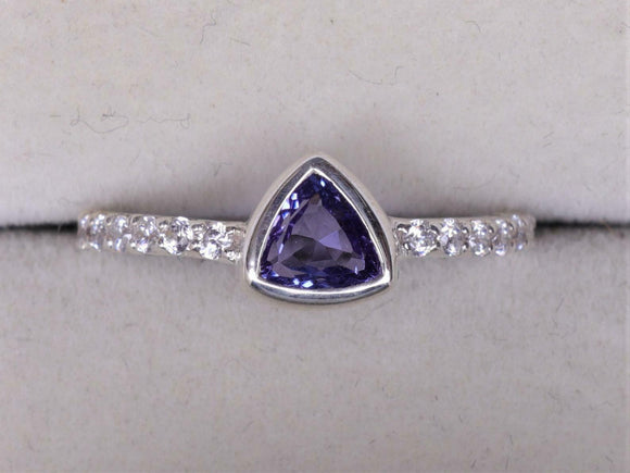 1ct Trillion Cut Purple Amethyst Solitaire with Accent Ring 14k WhiteGold Finish