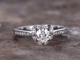 1ct Round Cut VVS1 Diamond Heart Solitaire Engagement Ring 14k White Gold Finish