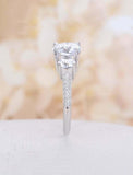 2ct Round Cut Diamond Engagement Ring Trilogy 14k White Gold Over Cluster Accent