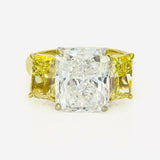 4Ct Radiant Cut Diamond And Yellow Sapphire Trilogy Ring 18K Yellow Gold Finish