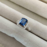 2.2ct Engagement Ring Emerald Cut London Blue Topaz Halo 14k White Gold Finish