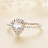 3Ct Pear Cut DVVS1 Diamond Petite Halo Engagement Ring 14K White Gold Finish