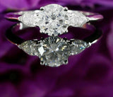 2ct Round Cut Diamond Pear Side Trilogy Slim Engagement Ring 14k White Gold Over