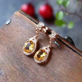 2.6ct Drop Earrings Oval Cut Yellow Citrine Floral Halo 14k Rose Gold Finish