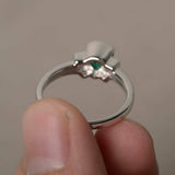 1ct Trillion Cut Green Emerald Unique Design Engagement Ring 14k White Gold Over