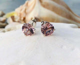 1ct Stud Earrings Round Cut Peach Morganite Solitaire Women 14k WhiteGold Finish