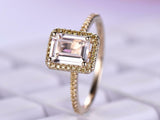 2ct Emerald Cut Morganite Engagement Ring Yellow Sapphire Halo 14k RoseGold Over