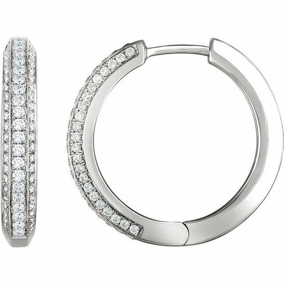 1ct Round Cut VVS1 D Diamond Accented Hoop Earrings Women 14k White Gold Finish