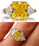 1.9ct Radiant Cut Yellow Sapphire 3 Stone Engagement Ring 14k White Gold Finish