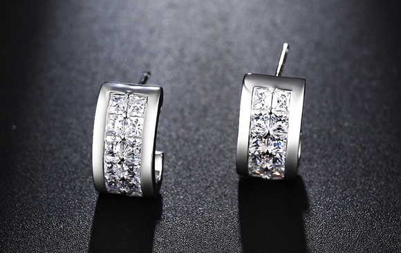 2ct Princess Cut VVS1D Diamond Unique Design Stud Earrings 14k White Gold Finish