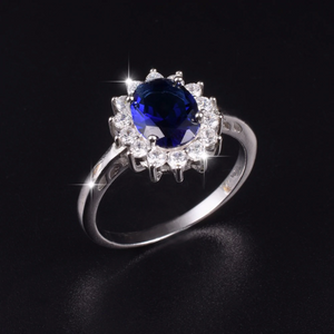 1.5ct Oval Cut Blue Sapphire Engagement Ring 14k White Gold Finish Floral Design