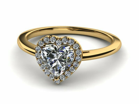 1.4ct Heart Cut VVS1D Diamond Halo Solitaire Engagement Ring 14k YellowGold Over