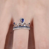 1ct Pear Cut Blue Sapphire Crown Bridal Set Engagement Ring 14k WhiteGold Finish