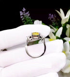 2ct Radiant Cut Yellow Sapphire 3 Stone Engagement Ring 14k White Gold Finish