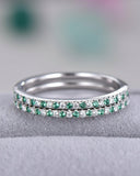 3Ct Round Alternate Green Emerald Diamond Wedding Band Set 14K White Gold Finish