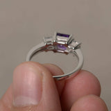 1.5ct Princess Cut Purple Amethyst Engagement Ring 14k White Gold Finish Trilogy