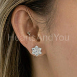 2.5ct Round Cut Moissanite Floral Push Back Stud Earrings 14k White Gold Plated