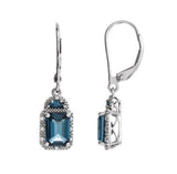 2ct Dangle Earrings Emerald Cut London Blue Topaz Geometric 14k WhiteGold Finish