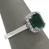 2Ct Asscher Cut Green Emerald Diamond Halo Engagement Ring 18K White Gold Finish