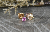 0.5ct Mini Round Cut Pink Sapphire Screw Back Stud Earrings 14k Rose Gold Finish