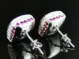 4Ct Round Cut Pink Ruby Diamond Stylish Cushion Stud Earring 14K White Gold Over