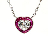 2ct Heart Cut Diamond Ruby Love Halo Pendant 14k White Gold Finish NO CHAIN