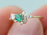 1ct Engagement Ring Round Cut Green Emerald Cluster 14k Yellow Gold Finish