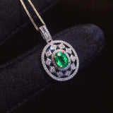 3.2ct Green Emerald Pendant Oval Cocktail Party Wear 14k WhiteGold Over NO CHAIN